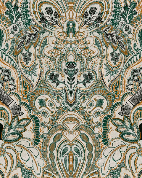 Damask Dangereuse Gin Bottle Green fabric