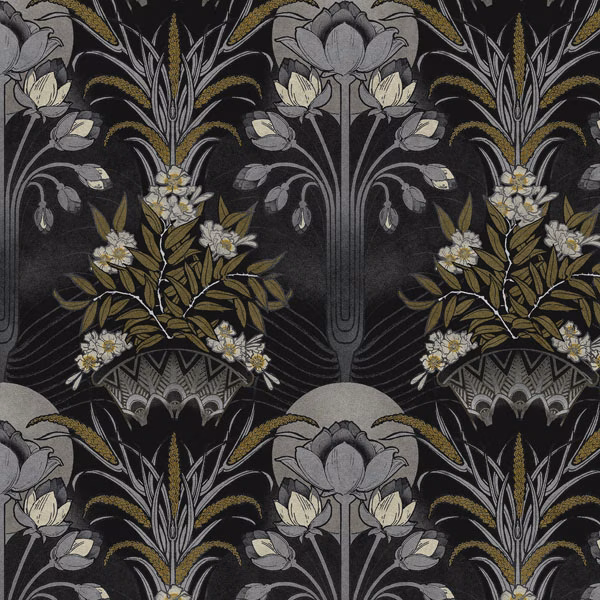 Gin on the Nile Anthracite fabric