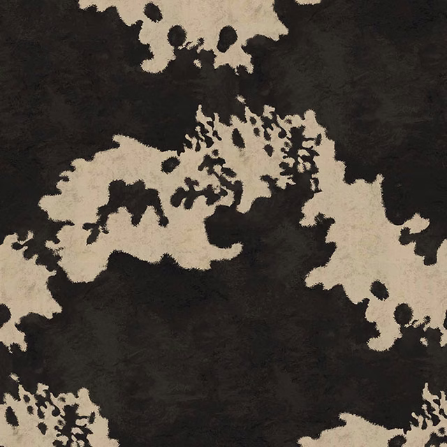 Charcoal fabric with large irregular ivory animal-print patches and mottled woven texture