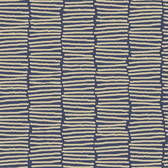 Midnight-blue woven textile with pale stone bars in irregular vertical columns