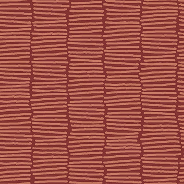 Rust and peach woven textile with irregular horizontal lines in vertical bands
