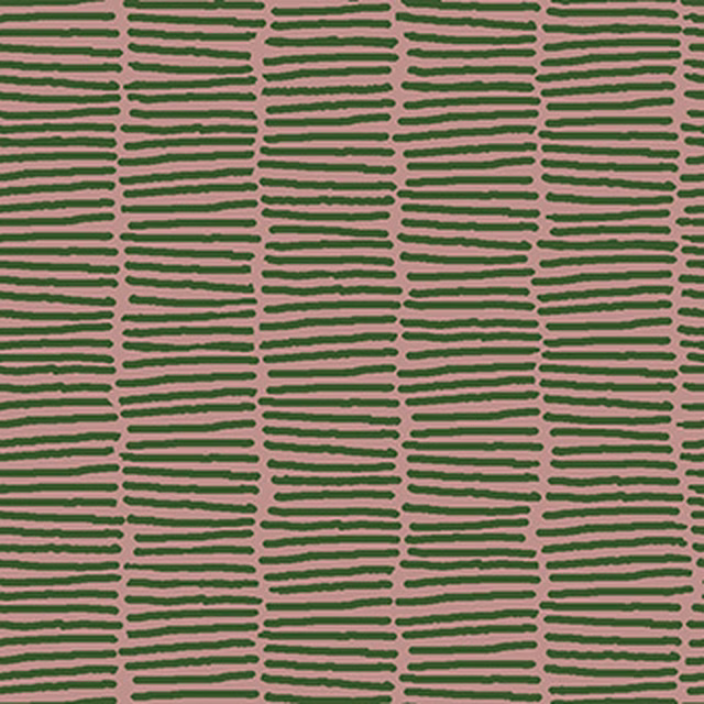Dusty rhubarb pink textile with forest-green broken horizontal marks in vertical columns