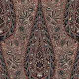 Dusty terracotta paisley and floral fabric with charcoal scrolling vines and cream accents