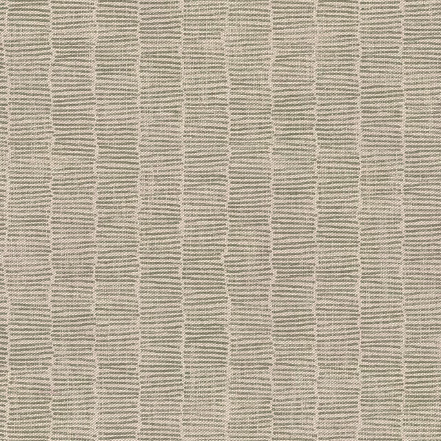 Muted fern-green woven textile with pale vertical bands and tiny horizontal flecks