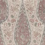 Muted Indian red paisley with cream panels, grey foliage and olive accents