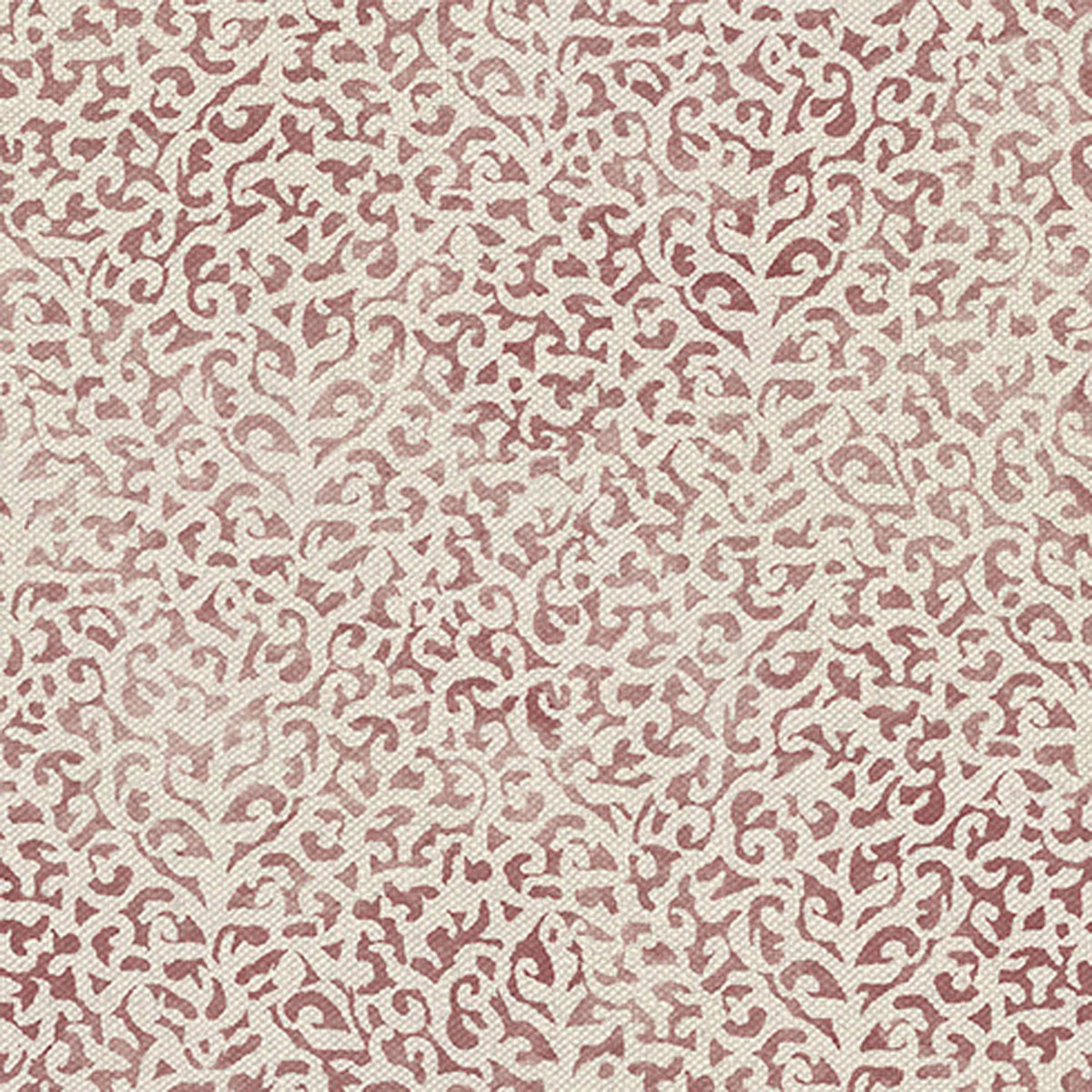 Dusty saffron-rose curling motifs on a warm cream textured textile ground