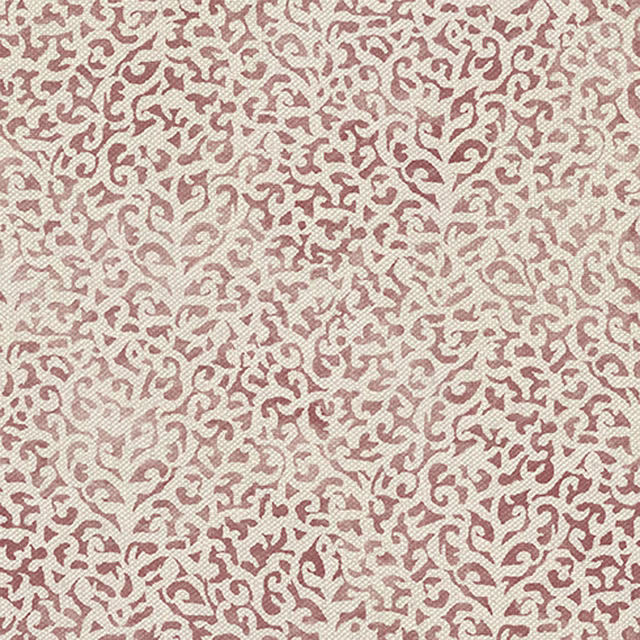 Dusty saffron-rose curling motifs on a warm cream textured textile ground