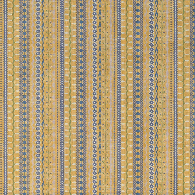 Ochre-gold woven stripes with blue-grey diamonds and cream geometric detailing