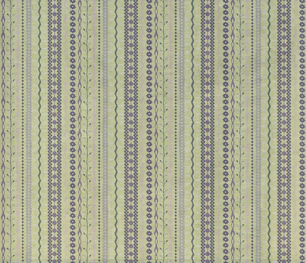 Pale olive striped textile with charcoal floral columns and fine dotted lines