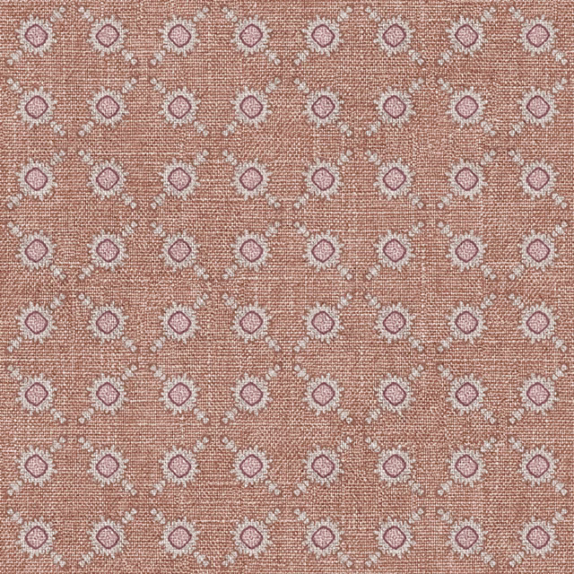 Dusty salmon terracotta weave with repeating pale blue-white diamond spot motifs