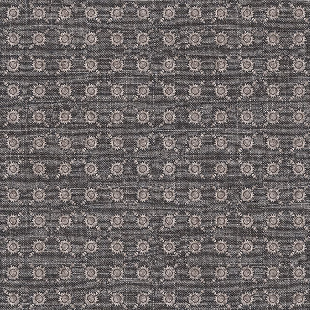 Charcoal woven fabric with rows of small pale taupe medallion spots
