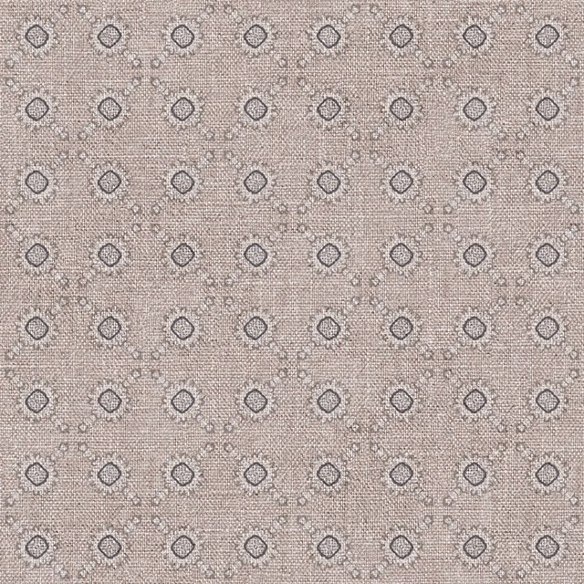 Taupe-beige woven fabric with charcoal diamond spots and tiny pale flecks