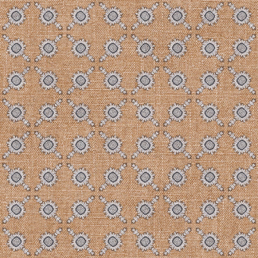 Camel-tan woven ground with small grey-and-ivory diamond-like spot motifs
