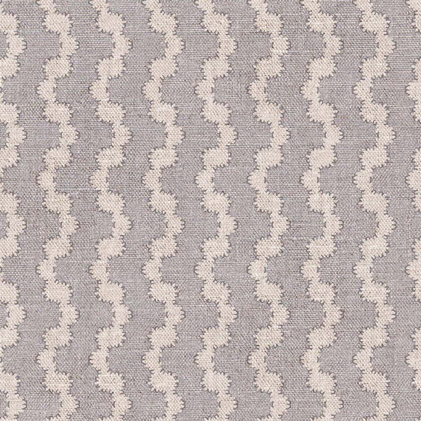 Cool dove-grey fabric with repeating ivory vertical waves and a fine woven texture