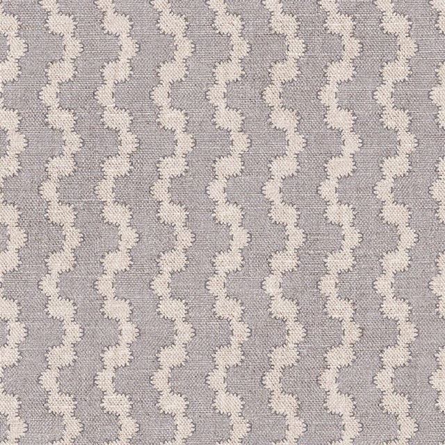 Cool dove-grey fabric with repeating ivory vertical waves and a fine woven texture