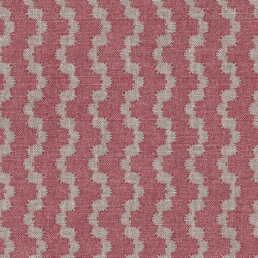 Dusty rose woven fabric with repeating ivory vertical wave stripes