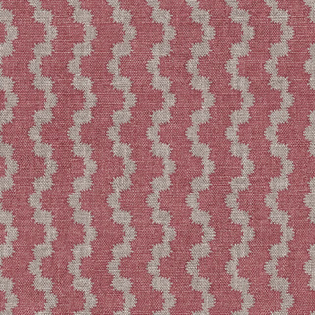 Dusty rose woven fabric with repeating ivory vertical wave stripes