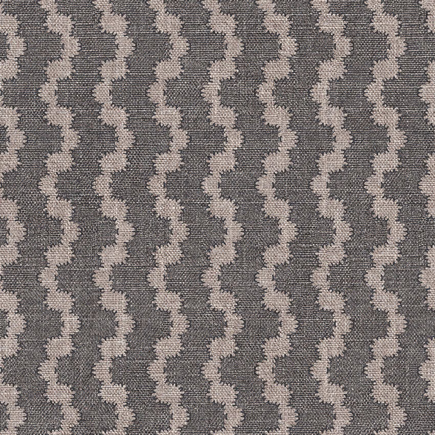 Charcoal grey woven swatch with repeating ivory vertical wave stripes