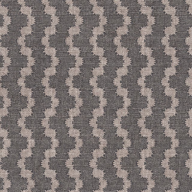 Charcoal grey woven swatch with repeating ivory vertical wave stripes
