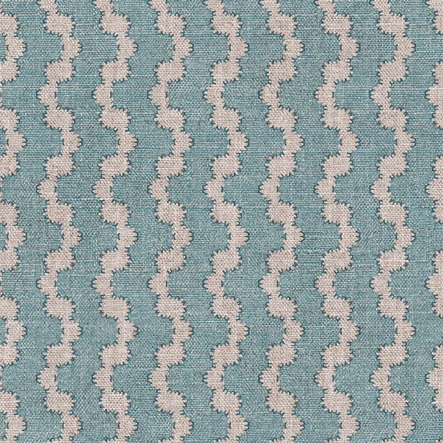 Muted teal woven ground with repeated ivory vertical waves and tactile grain