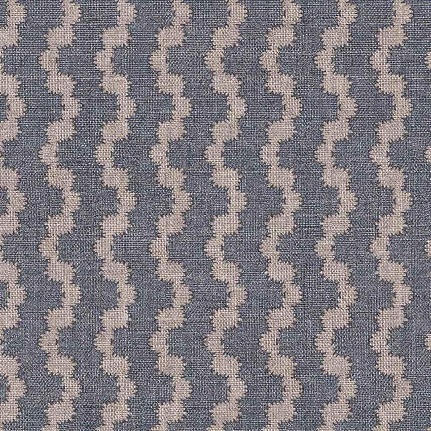 Slate blue-grey woven ground with warm ivory vertical wave motifs and tactile texture