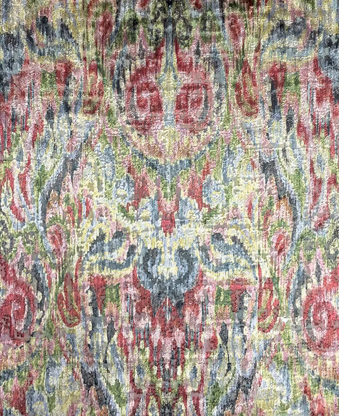 Sage, dusty red and blue-grey distressed woven motif with nubby texture