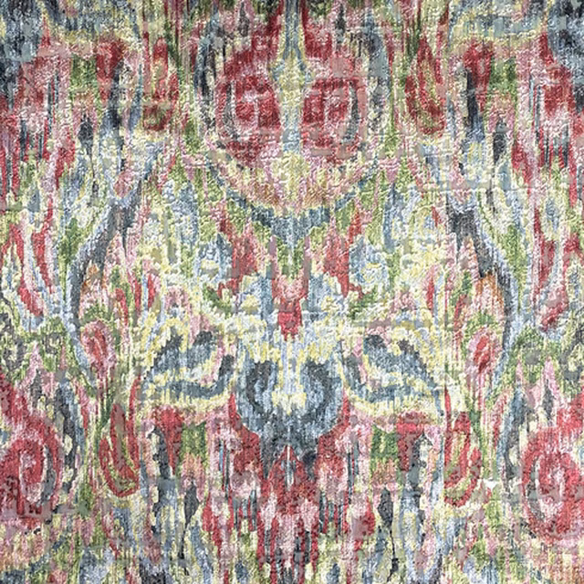 Sage, dusty red and blue-grey distressed woven motif with nubby texture