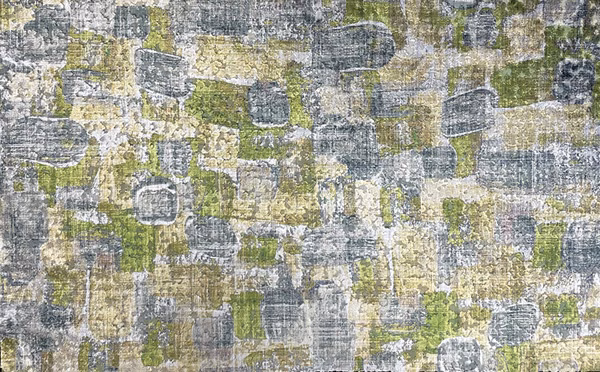 Textured Trento fabric with grey-blue, olive, cream and chalk abstract blocks