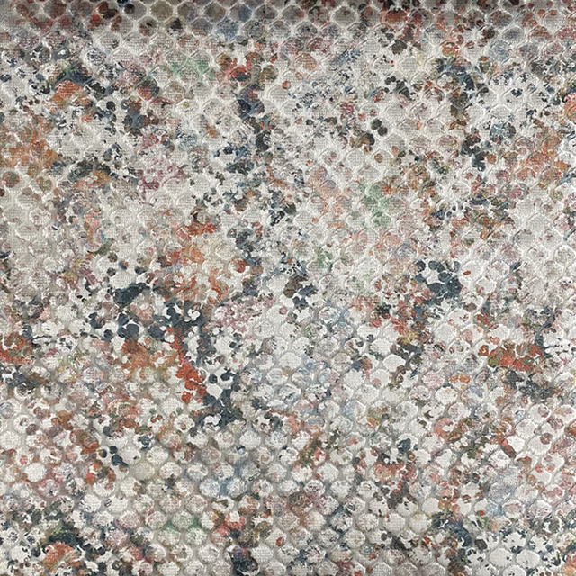 Pale stone textured fabric with blush, sage, rust and charcoal mottling