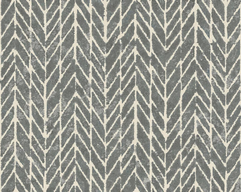 Charcoal grey woven fabric with contrasting ivory branching chevrons and softly textured surface