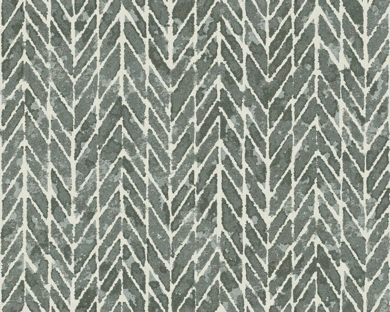 Textured sage-olive fabric with repeated cream vertical chevron and leaf-like rows