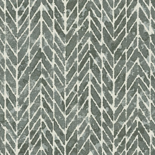 Textured sage-olive fabric with repeated cream vertical chevron and leaf-like rows