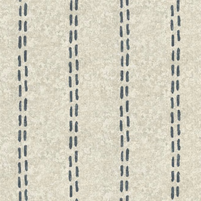Ivory woven fabric with narrow blue-grey dashed vertical stripes