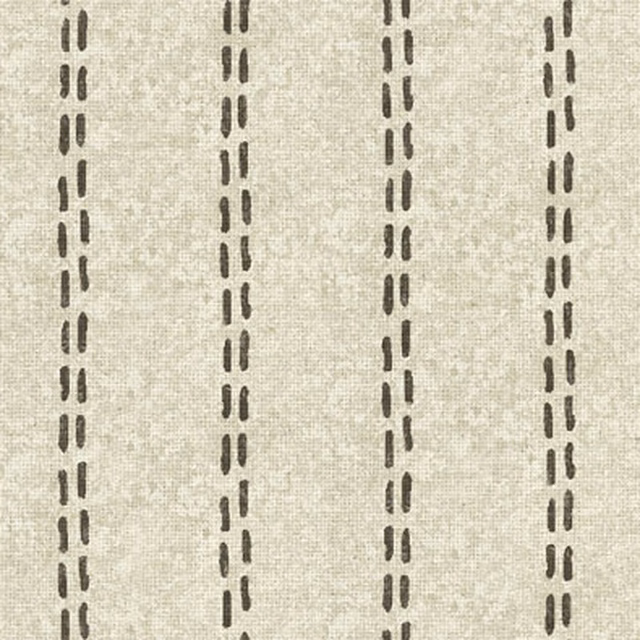 Warm ivory woven textile with vertical rows of irregular taupe dashed stripes