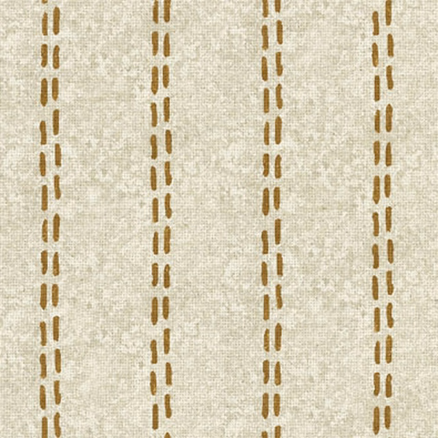Warm cream fabric with evenly spaced tan dashed vertical stripes