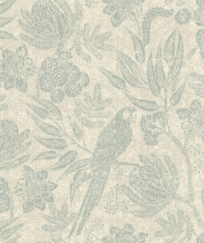 Pale cream fabric with faded sage leaves, flowers and fine botanical stems