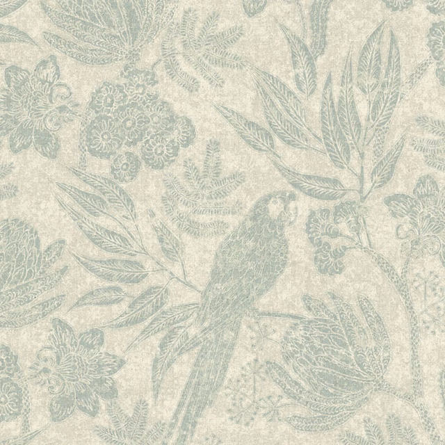 Pale cream fabric with faded sage leaves, flowers and fine botanical stems