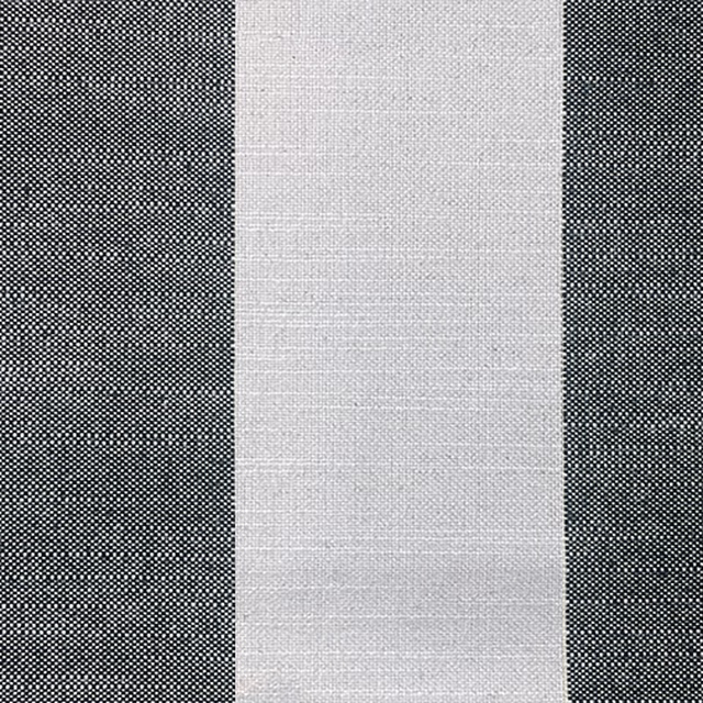 Close-up of Camilla Broad Jet showing charcoal and pale grey broad woven stripes
