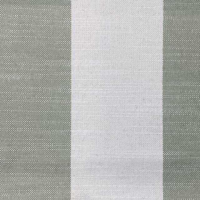 Close-up of broad muted sage and pale neutral stripes with a fine woven texture