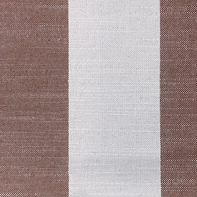 Broad terracotta and pale grey vertical stripes with a fine woven texture