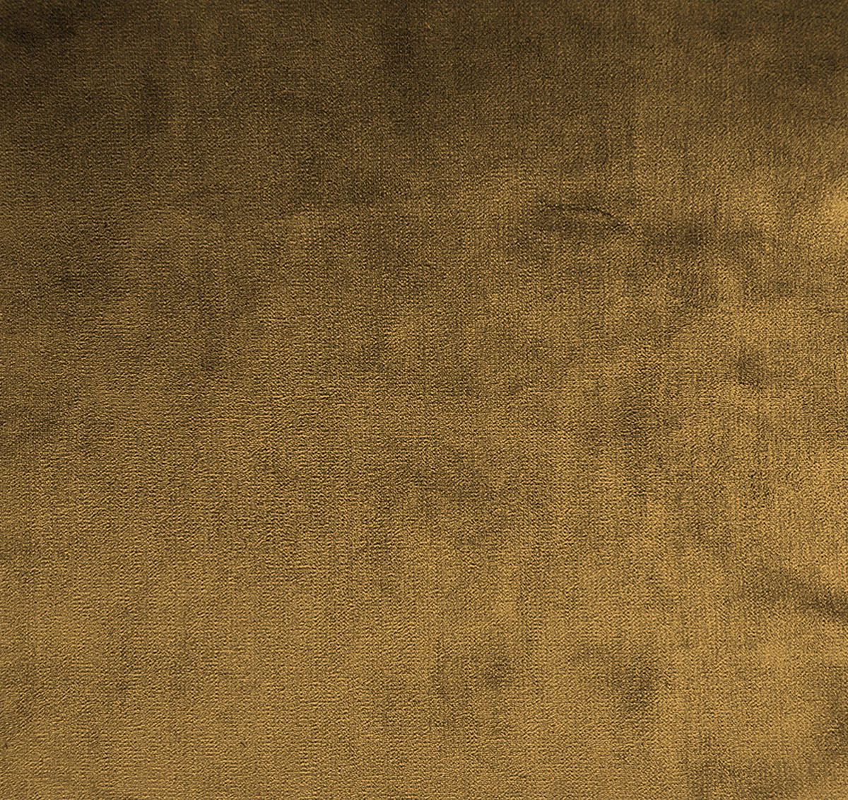 Muted ochre-gold woven fabric with irregular brown clouded shading and fine texture