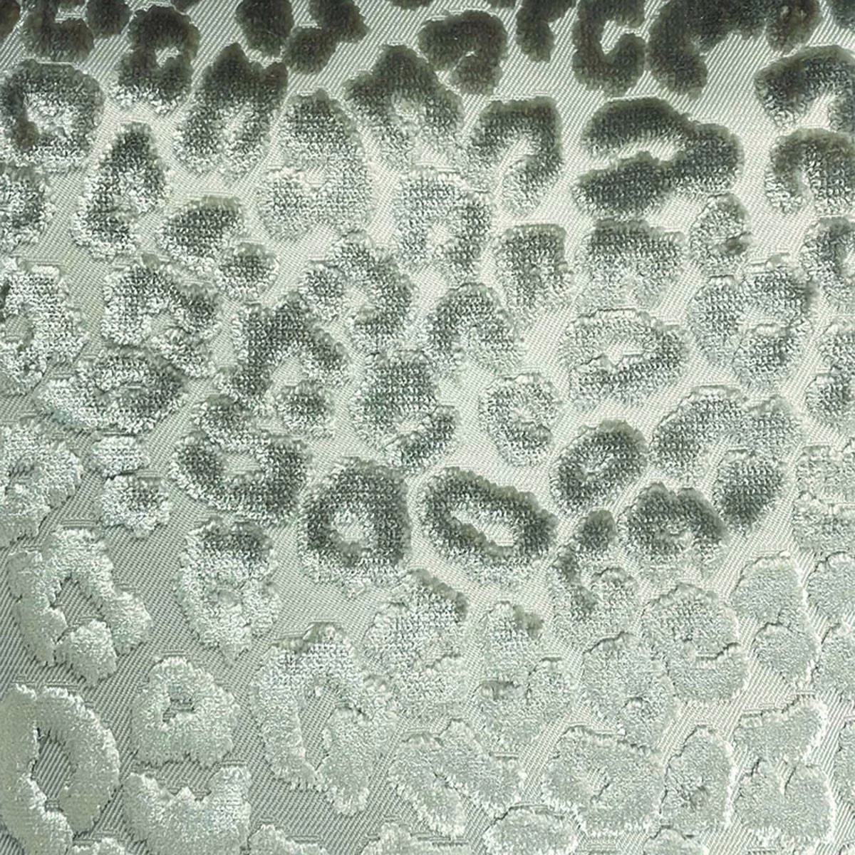 Pale sage-grey woven cheetah spots with softly raised, shadowed tonal markings