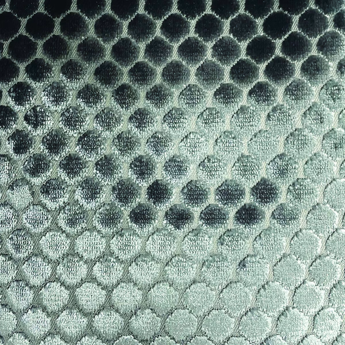 Cool sage and charcoal spot weave fading from dark upper to pale lower tones