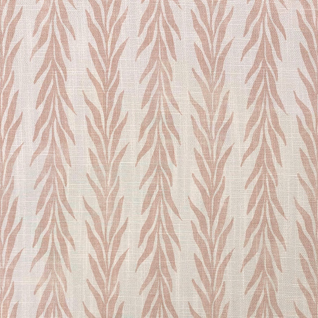 Dusty blush branching leaf stripes on a warm ivory textured woven fabric