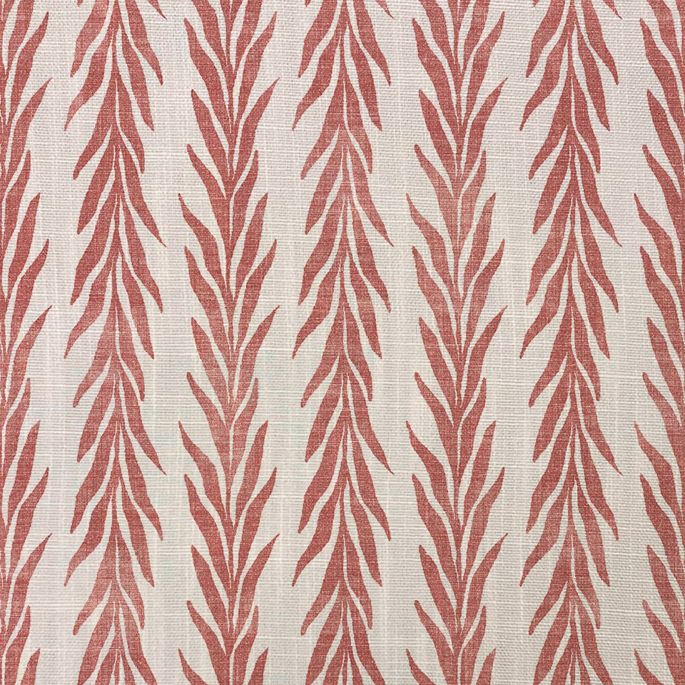Muted terracotta branching leaf stripes on a warm ivory woven ground