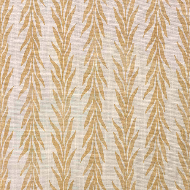 Warm oat leafy stripes on a softly textured cream woven ground
