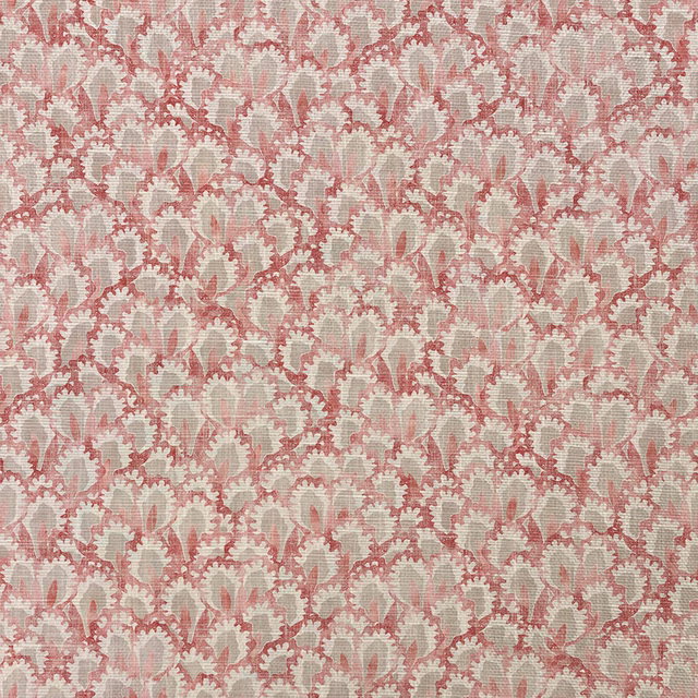 Chalky cream floral weave with blush petals, sage leaves and terracotta scrolling stems