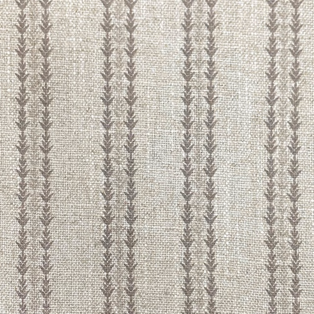Pale greige woven ground with narrow taupe-grey vertical leaf stripes
