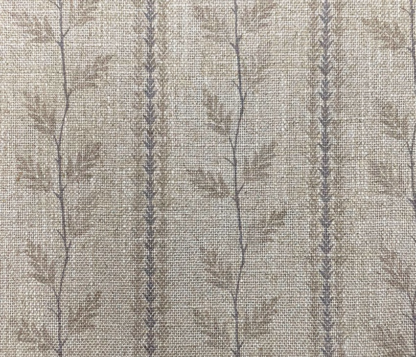 Weathered taupe weave with slate vine stems and muted leafy sprigs