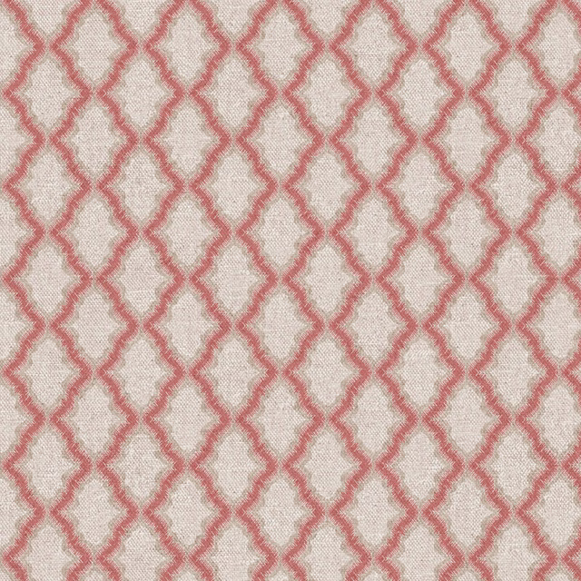 Cream woven fabric with a muted coral interlocking trellis pattern and tactile texture